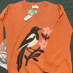 Light brown Bird Sweater with Floral Design